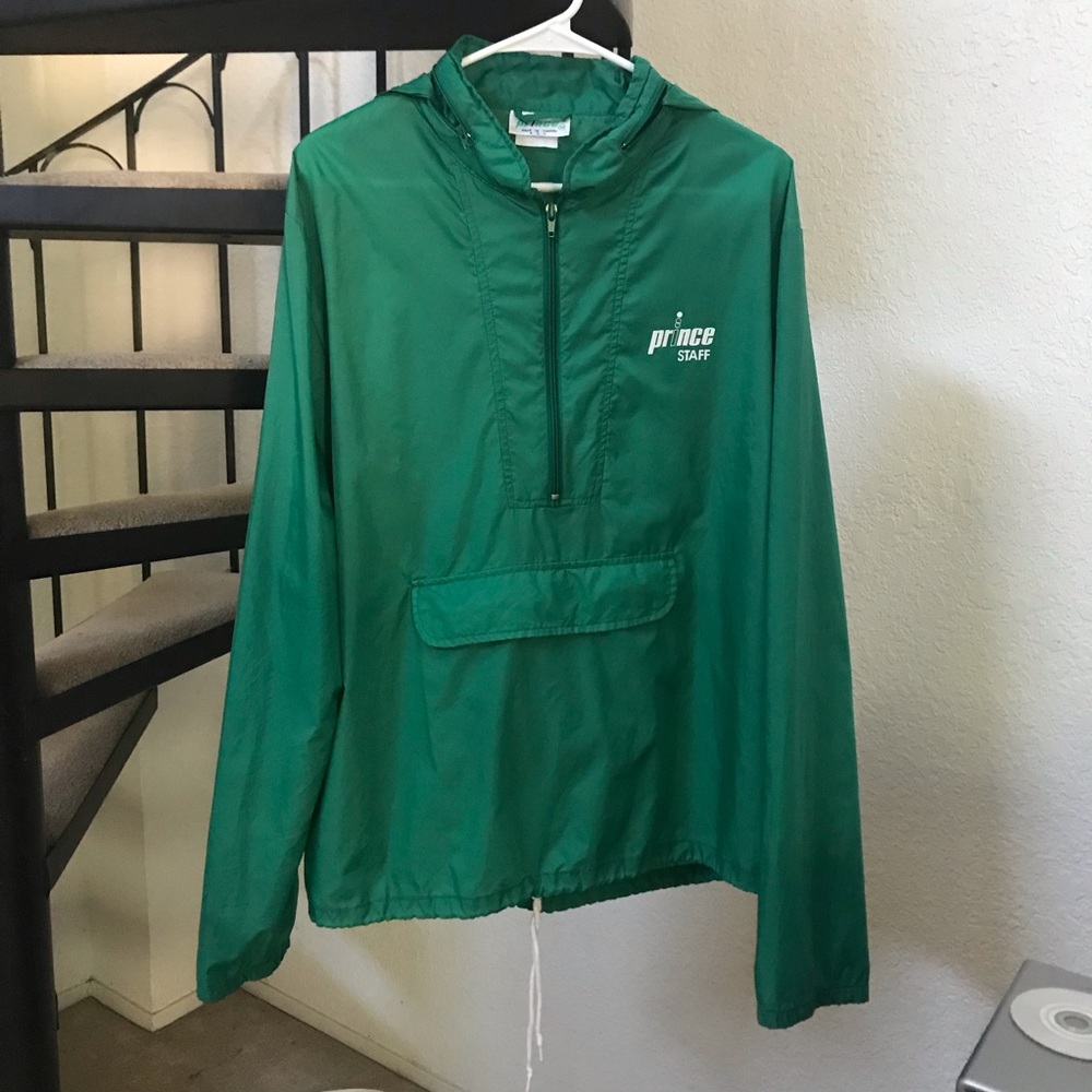 VINTAGE Prince Staff Green Half Zip Windbreaker M